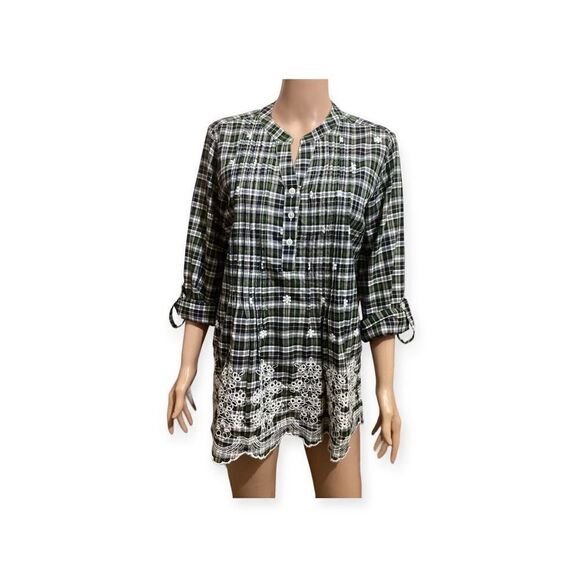 No Brand Tops - American Sweetheart Plaid & Lace Tunic Top M
